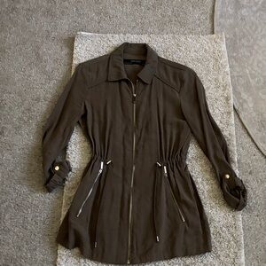 Zara Olive Utility Jacket with Gold Zippers